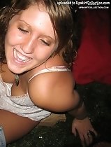 Girls lean forward and show tits under blouses